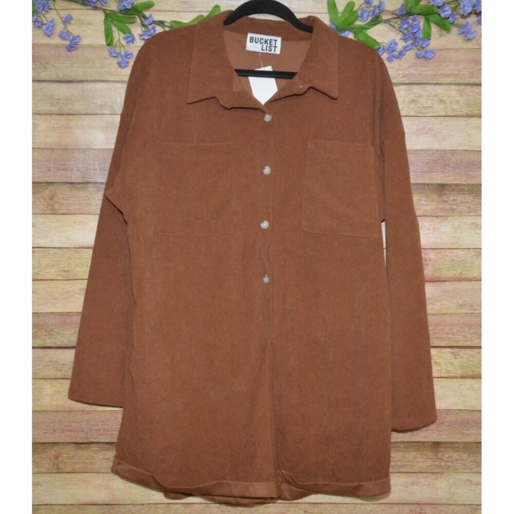 NWT Bucket List Brown Corduroy Shorts Romper Ladies Size L Button Front Casual